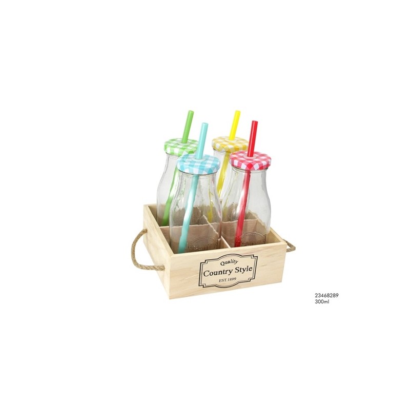 Verre à bouteille s/4 m/plateau en bois