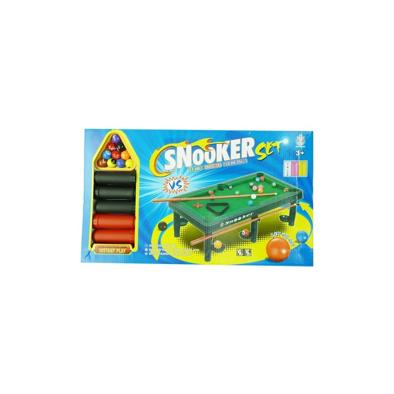 Billard billard snooker 33x26x10cm. avec 10 boules numérotées et colorées, une bille blanche, un triangle de mise en place et de