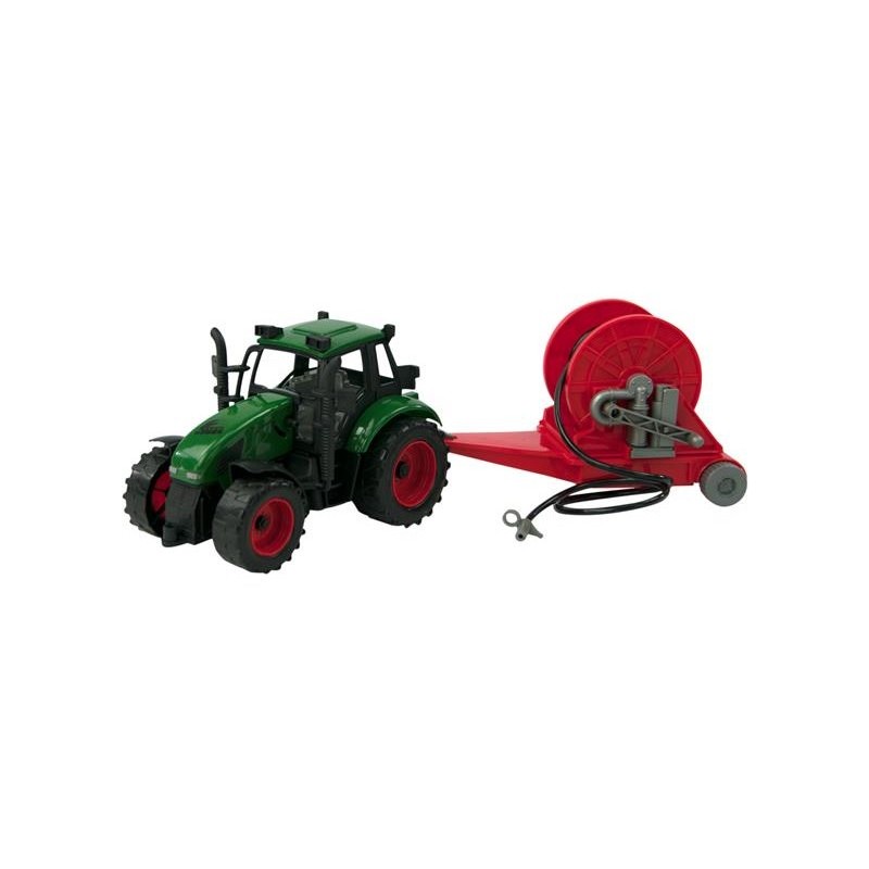 Tractor frictie met haspelaanhanger 37cm. Rood of groen. In Vensterdoos