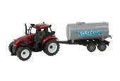 Tracteur à friction avec remorque citerne d'eau 37cm. Rouge ou vert. Dans la boîte de fenêtre