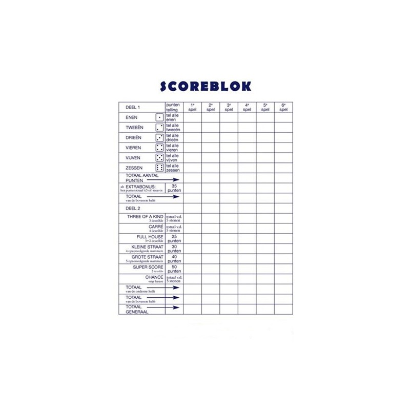 Bloc DiceScore 15x21cm 50 feuilles paquet de 5 pcs