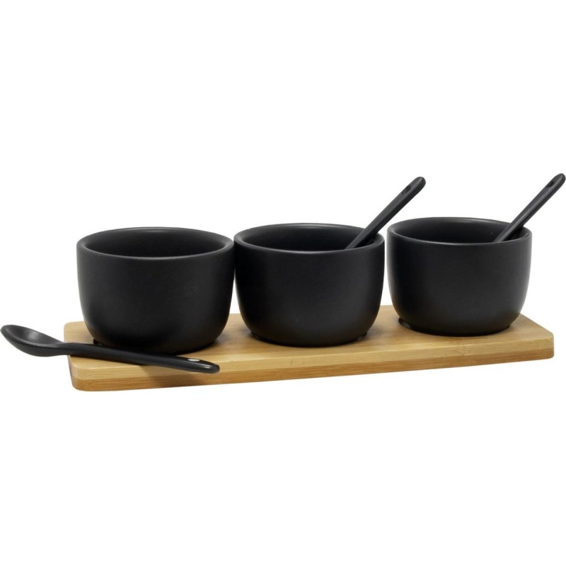 Sauzenset 4-delig zwart met bamboe plank